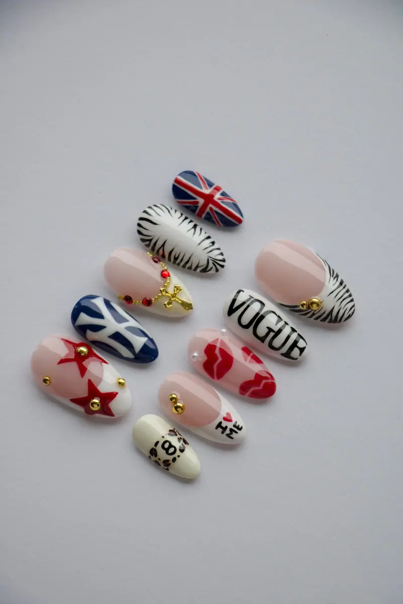 Custom sæt med Union Jack, zebra og VOGUE-detaljer